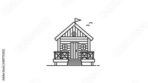 Small house with porch and stairs.