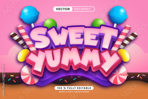 Text effect editable sweet yummy 3d gaming cartoon font style