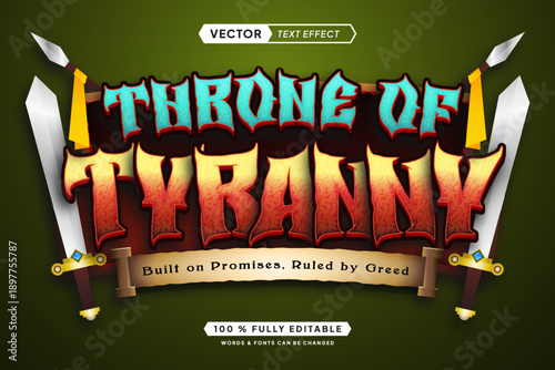 Text effect editable throne of tyranny 3d gaming cartoon font style