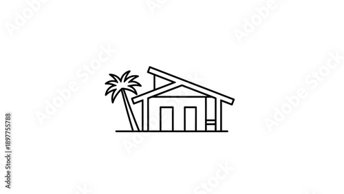 Simple house with palm tree.