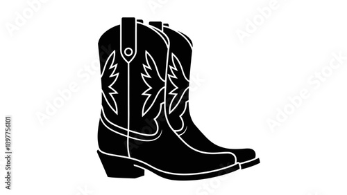 Black cowboy boots with white designs.