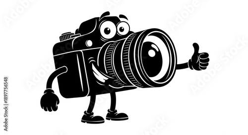 Professional vector illustration of a digital dslr camera with a focus lens isolated on white as a modern photography equipment object