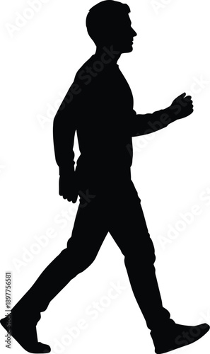 Man walking in a modern urban environment with a sense of purpose