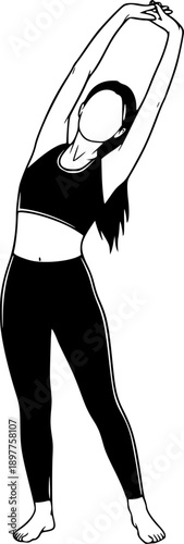 Full Body Woman Stretching for Home Workout, Yoga Training, Fitness Illustration, and Wellness Content