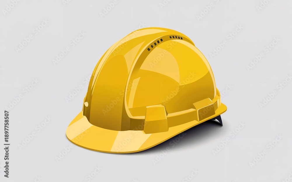 Fototapeta premium Bright yellow safety hard hat on a white background providing protection