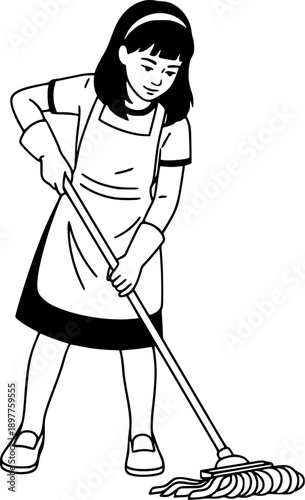 Woman Sweeping Floor for House Cleaning, Home Chores Illustration for Lifestyle and Domestic Activity Design