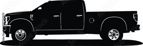Black pickup truck silhouette on white background