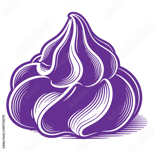 Purple meringue dessert topping or whipped cream isolated on white background