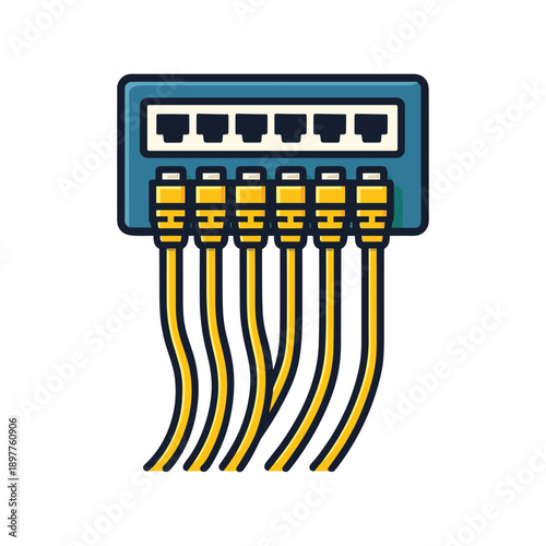 Ethernet switch with six network cables connected