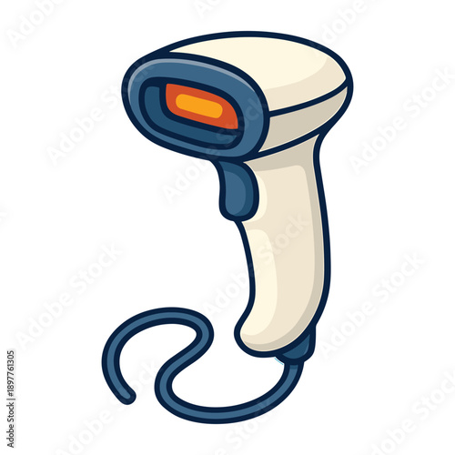 Handheld Barcode Scanner with Cable Flat Vector