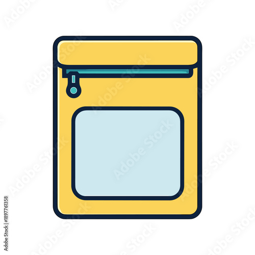 Yellow zipper pouch with transparent window flat vector
