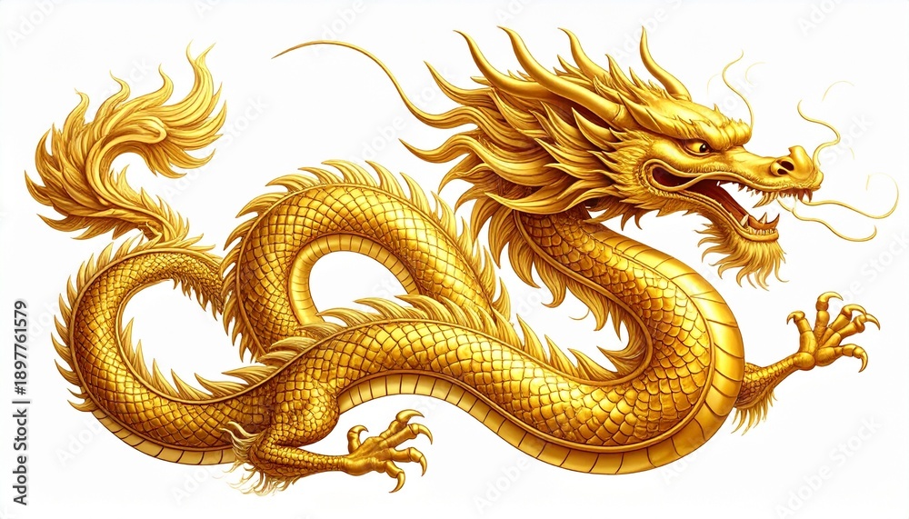 Fototapeta premium Golden Majestic Dragon Illustration Artwork Symbolizing Power, Strength, and Good Fortune
