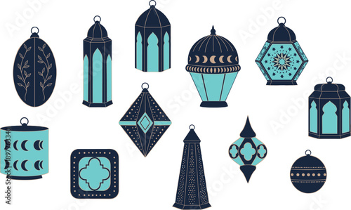 Elegant Ramadan lantern vector set with modern Arabic decorative lamps and Islamic festive design
