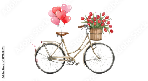 Bicycle with Flowers Romantic Valentine Scene