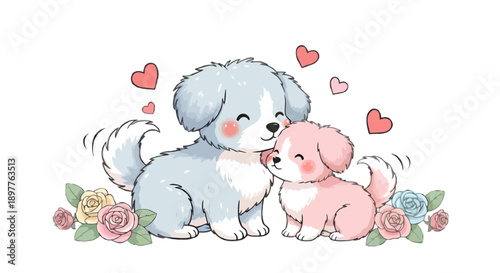 Cute Puppy Couple in Love Valentine Illustration