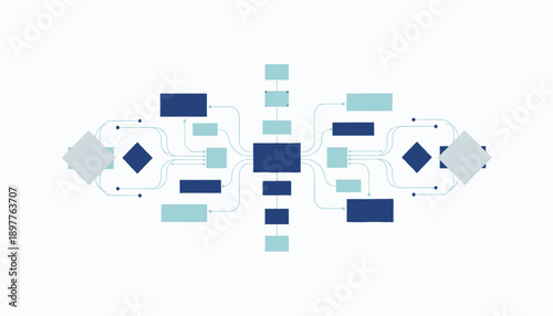 Abstract geometric shapes in blue and teal, modern design elements, symmetrical composition, minimalist style, digital illustration, futuristic concept art.