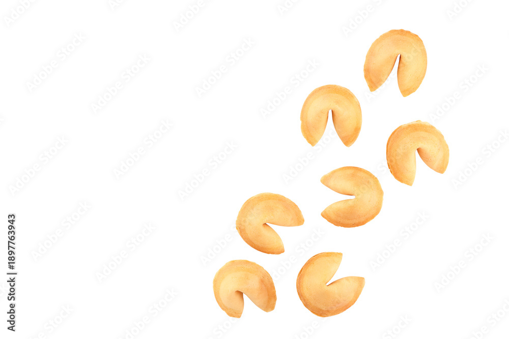 Naklejka premium Fortune cookies on a white surface for fun, isolated, PNG