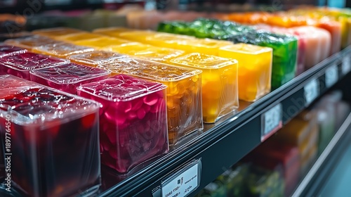 Colorful desserts in display.