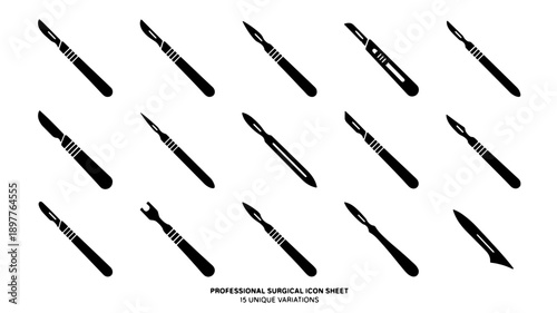 Collection of Professional Surgical Scalpel Tools Icons Set.