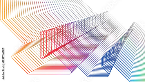 Overlapping wave-like parametric pattern with rainbow gradient curves forming angular nested shapes