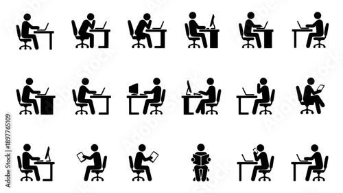 Collection of Silhouettes Representing People Working at Desks.