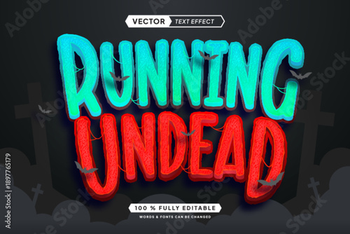 Text effect editable running undead 3d gaming cartoon font style