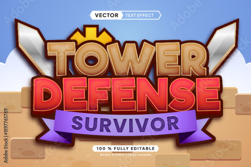 Text effect editable tower defense 3d gaming cartoon font style