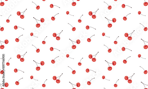 水彩画風の立体的な赤いさくらんぼの模様