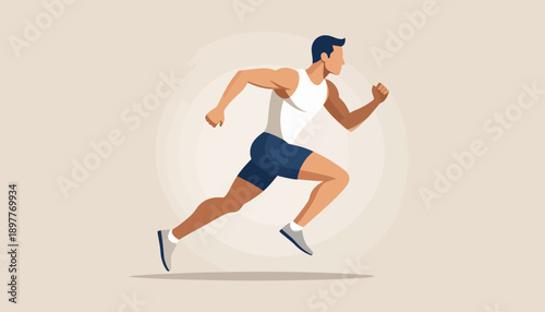 Dynamic illustration of a fit man running at high speed, embodying athleticism, health, and a determined pursuit of fitness goals through active exercise and a healthy lifestyle
