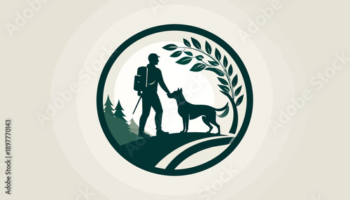 A man and his loyal dog embark on an adventure through a scenic forest, representing companionship and the love of the outdoors