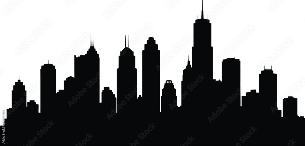 Obraz premium Modern city skyline at sunset with sleek skyscrapers