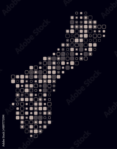 Guam, shape of the country build of colored cells. Digital style map of the Guam on dark background. Large size rounded square blocks. Classy vector illustration.