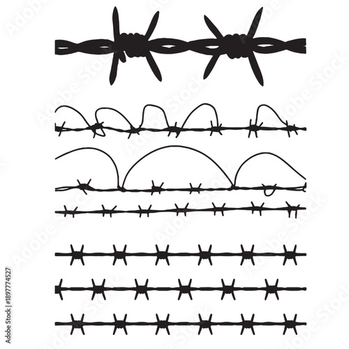 Metal wire mesh fence design element vector set.