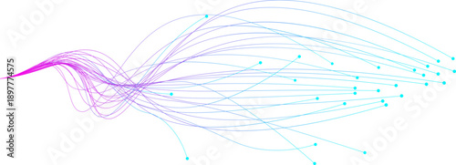 Abstract stream information data visualization. Soft wave lines dynamic flowing light on white background