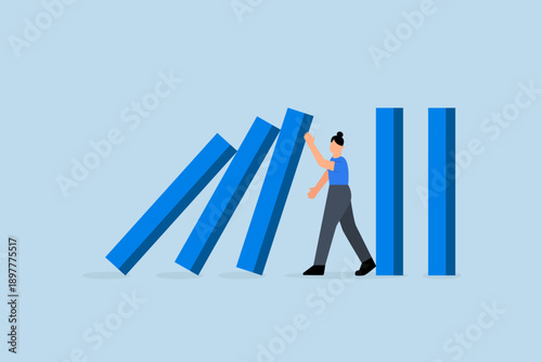 Business crisis management, a confident business woman helps to stop or protect.