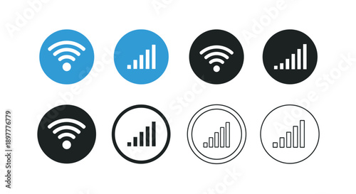 Wifi signal strength icons in color black and outline variations