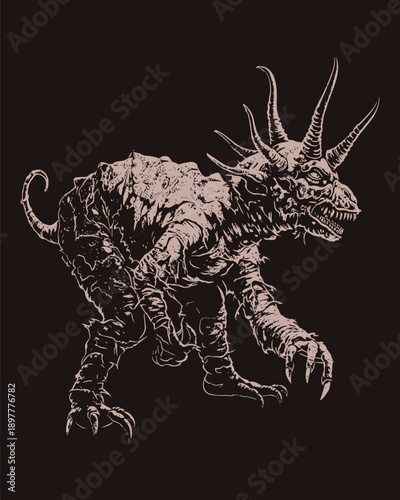 Mythical Spiked Beast Monster From Nightmares. Vector Illustration, Suitable for T-shirt Design