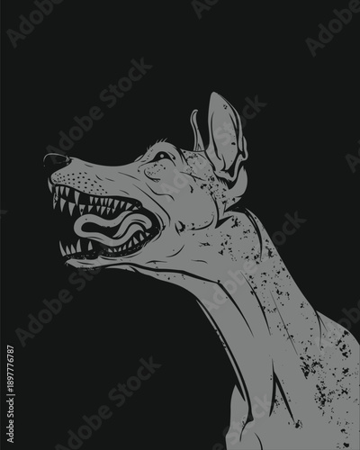 Mythical dragon head portrait on dark background. Vector Illustration, Suitable for T-shirt Design