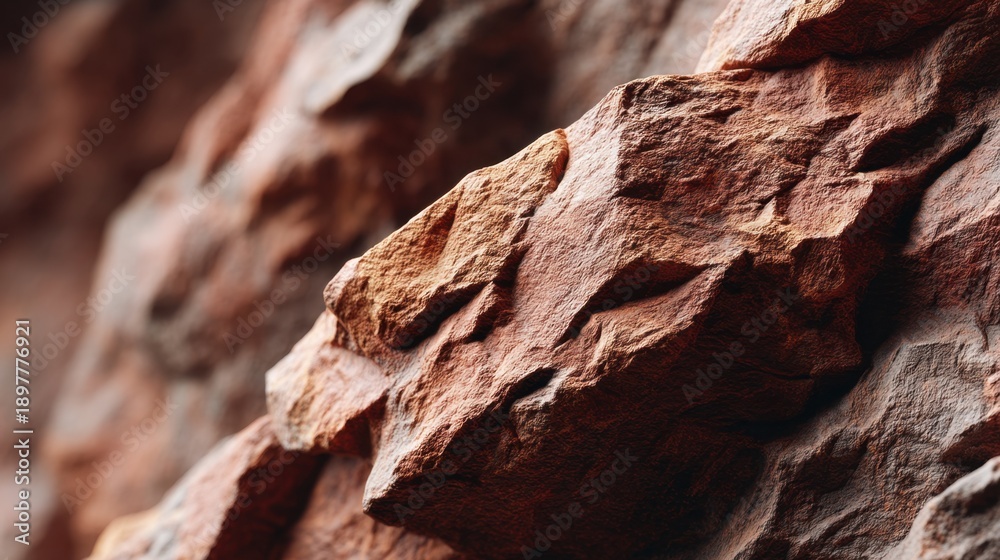 Fototapeta premium Close-up View of Textured Red Rock Surface with Natural Elements and Intricate Patterns in Earthy Tones for Natural Beauty and Geology Themes
