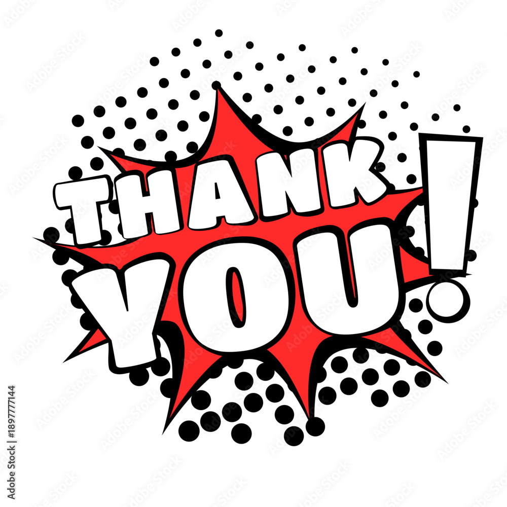 Obraz premium thank you and exclamation point, vector poster or banner, social media post, cartoon comics style