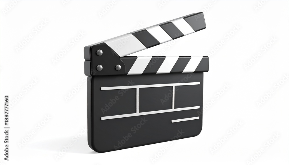 Fototapeta premium A professional black film slate movie clapper board for cinema production isolated on a white background for hollywood video industry entertainment and studio cinematography