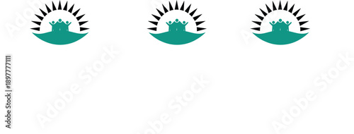 Three minimalist sun over mountain icons simple vector design for weather apps and nature concepts isolated on white