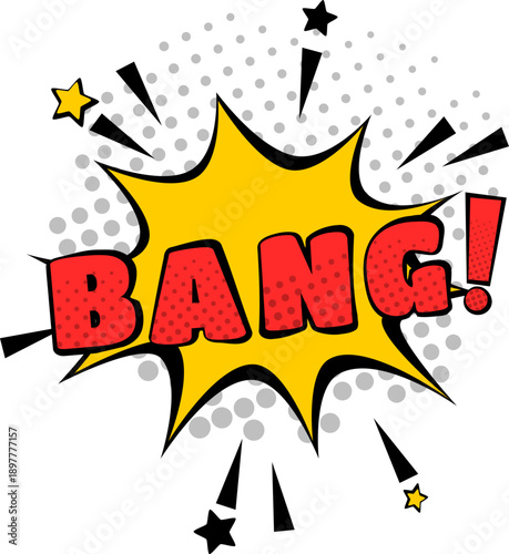 BANG comics style text, vintage cartoon message, 60s 70s retro poster, social media post template