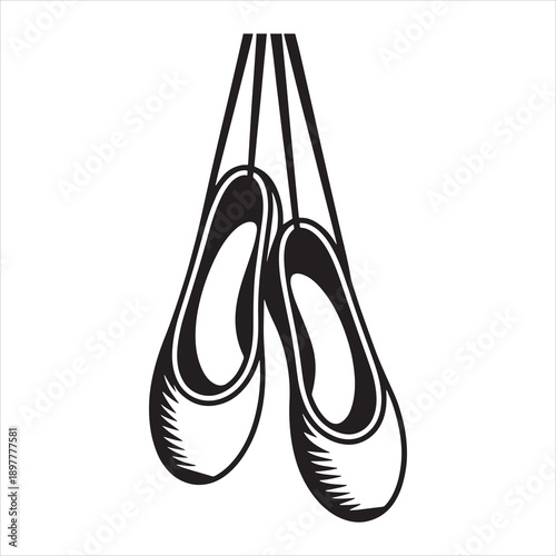 Hanging Ballet Pointe Shoes Illustration – Classic Dance Shoes Vector in Black and White for Art and Apparel Design