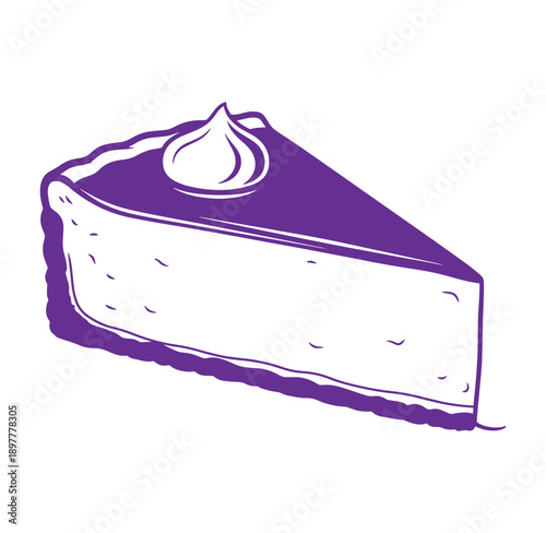 Purple slice of cheesecake with whipped cream isolated on transparent background