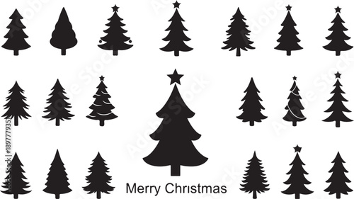 A collection of stylized black-and-white christmas tree icons arranged in a festive grid pattern with a central star Vector