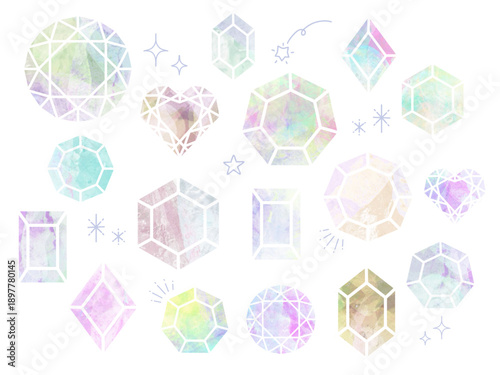 カラフル　宝石　カット　素材セット