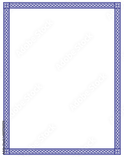 Blue ornamental rectangular border frame with traditional pattern, decorative design for invitation, certificate and print artwork