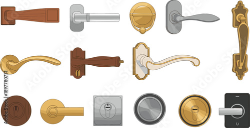 Door handles, locks, keyholes, brass, metal, wood, security, hardware, knob, lever, pull, modern, vintage, interior, exterior, home, office, design, architecture, collection