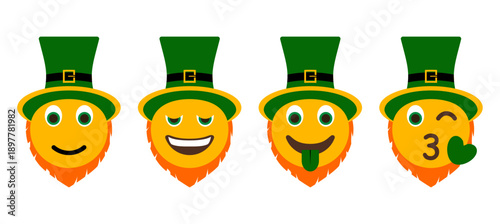 irish holiday st. patrick's day emotion icons, different emoticons yellow round vector emoji set, mobile app or web page symbols collection